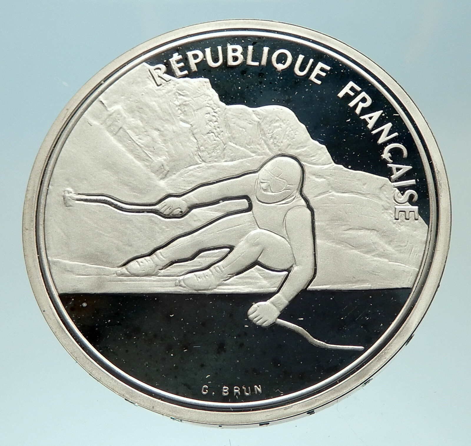 1989 FRANCE Alpine Skiing 1992 Olympics Proof Silver 100 Francs Coin i76878