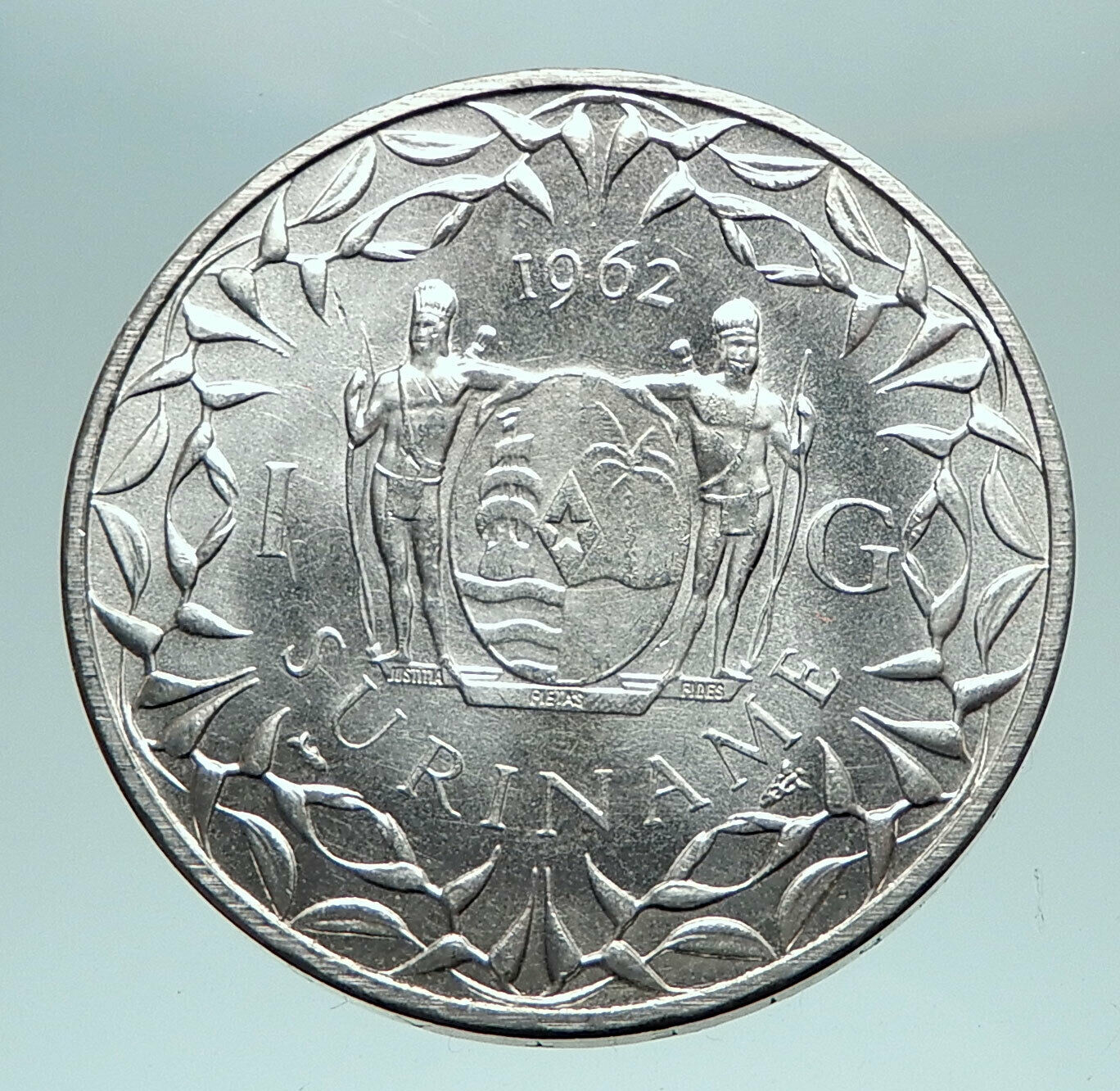 1962 Netherlands Suriname Kingdom Queen JULIANA OLD Silver Gulden Coin i81635