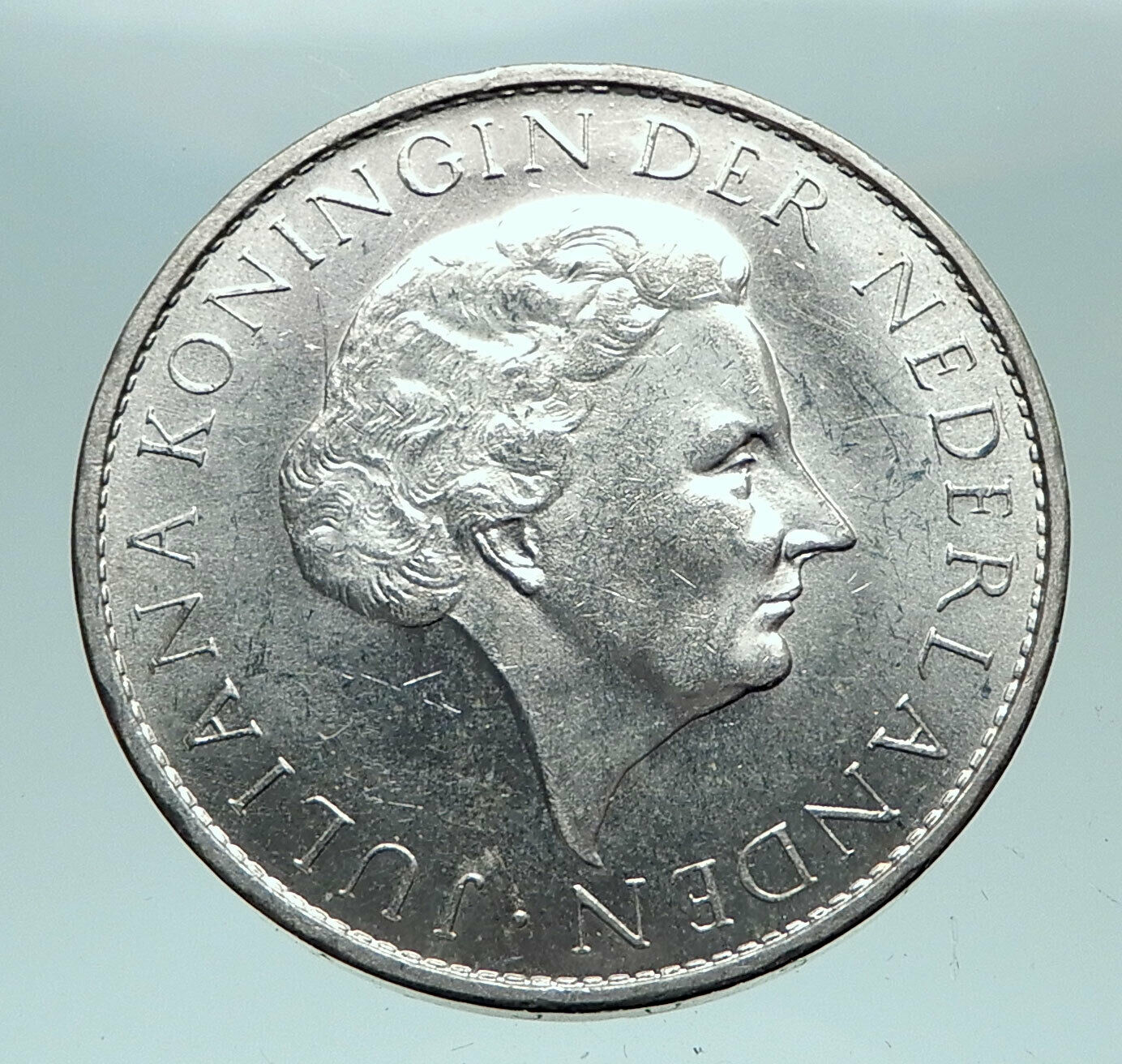 1962 Netherlands Suriname Kingdom Queen JULIANA OLD Silver Gulden Coin i81635