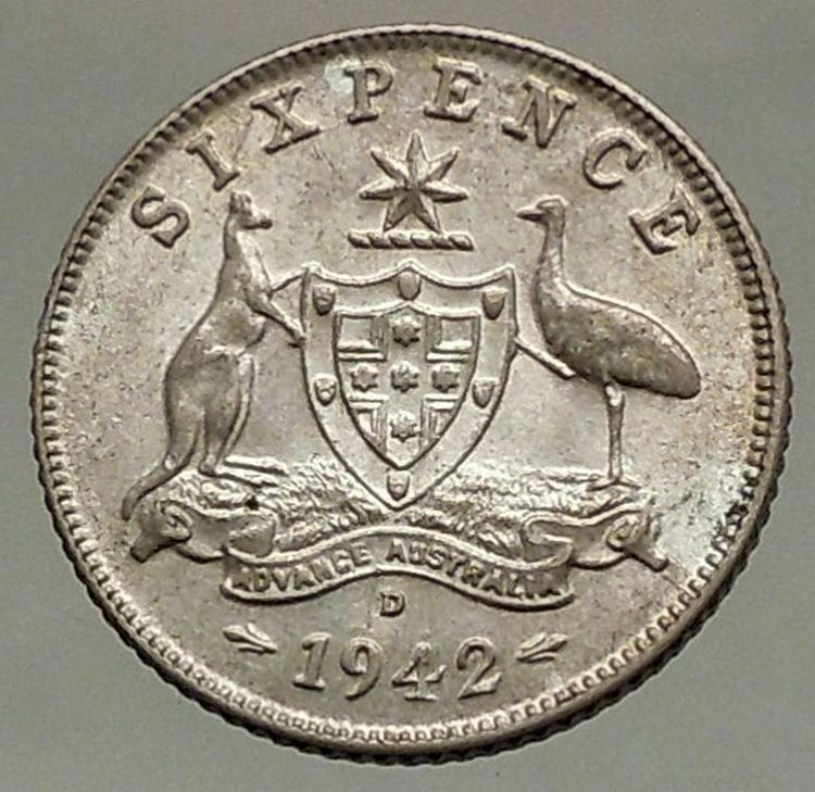 1942 AUSTRALIA King George VI Kangaroos Antique Silver Sixpence Coin i57085