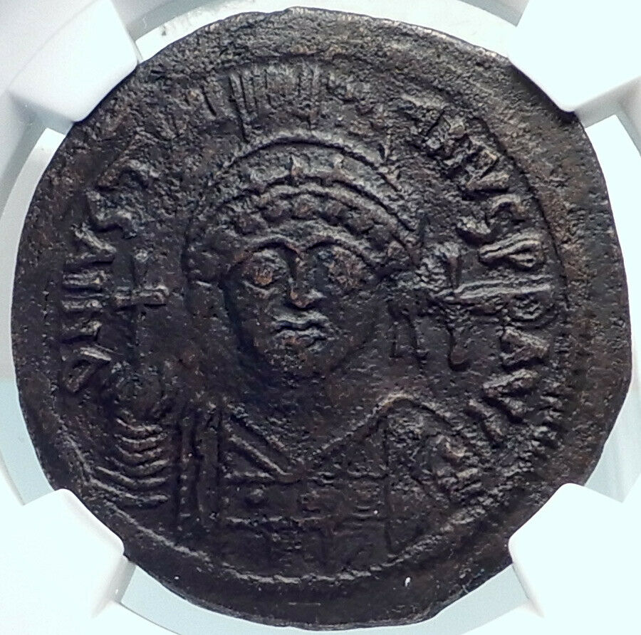 JUSTINIAN I the GREAT Ancient Constantinople Follis Byzantine Coin NGC i81911