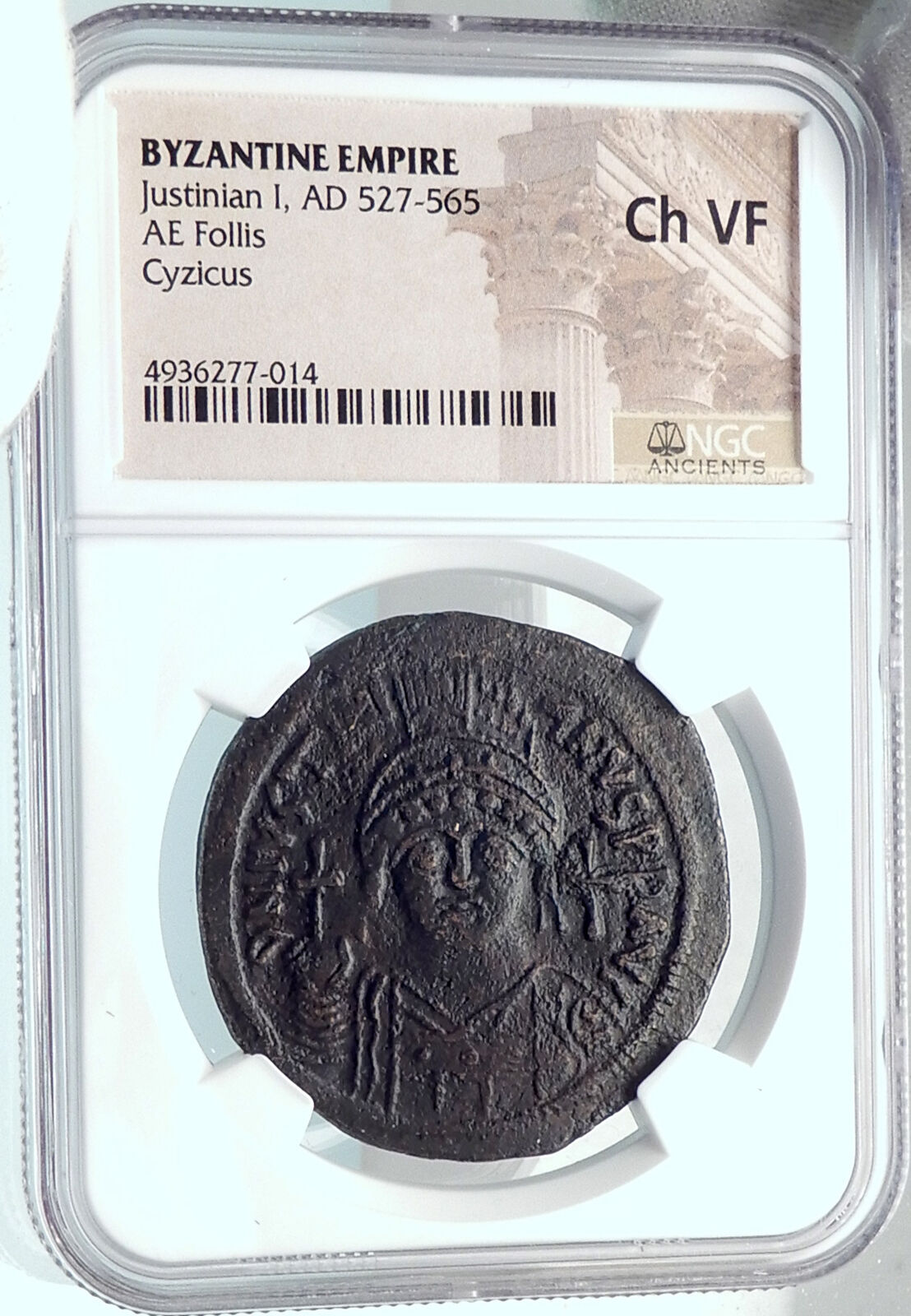 JUSTINIAN I the GREAT Ancient Constantinople Follis Byzantine Coin NGC i81911