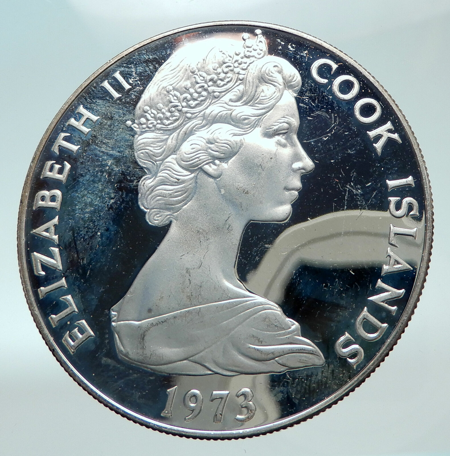 1973 COOK ISLANDS Elizabeth II James Cook Proof Silver 7.5 Dollar Coin i82151