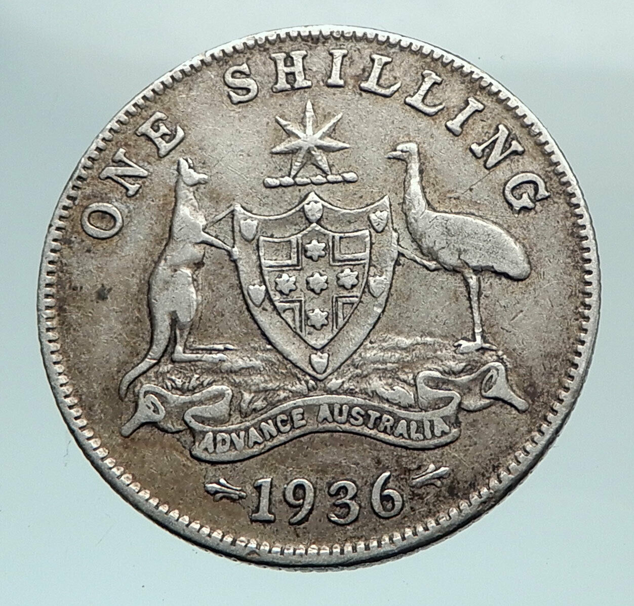 1936 AUSTRALIA UK King George V KANGAROO Antique Silver Shilling Coin i81035