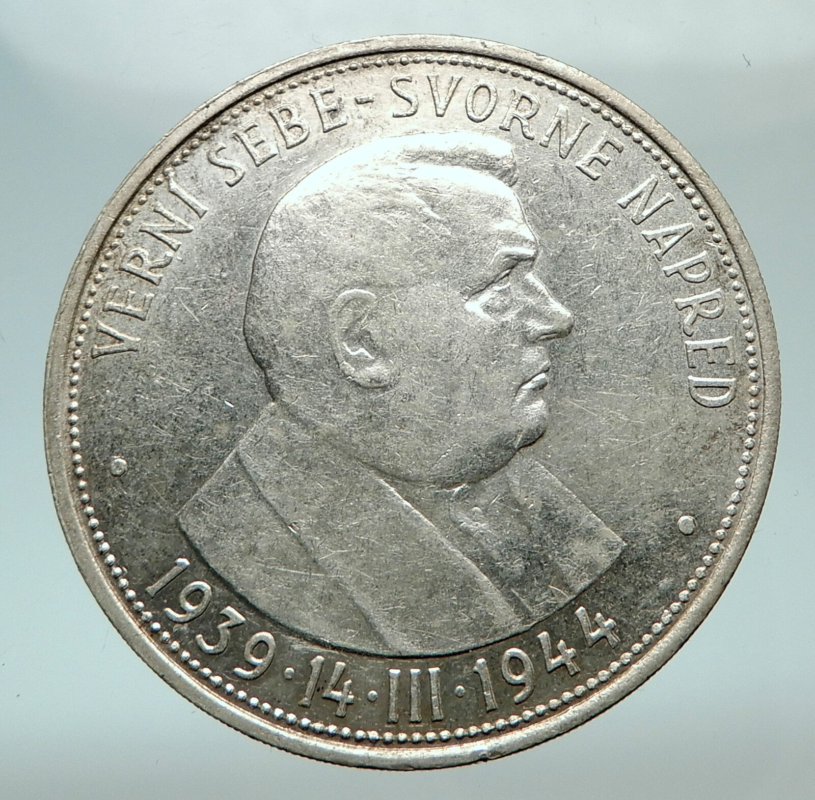 1944 SLOVAKIA REPUBLIC Jozef Tiso Genuine Silver 50 Korun Slovakian Coin i80575