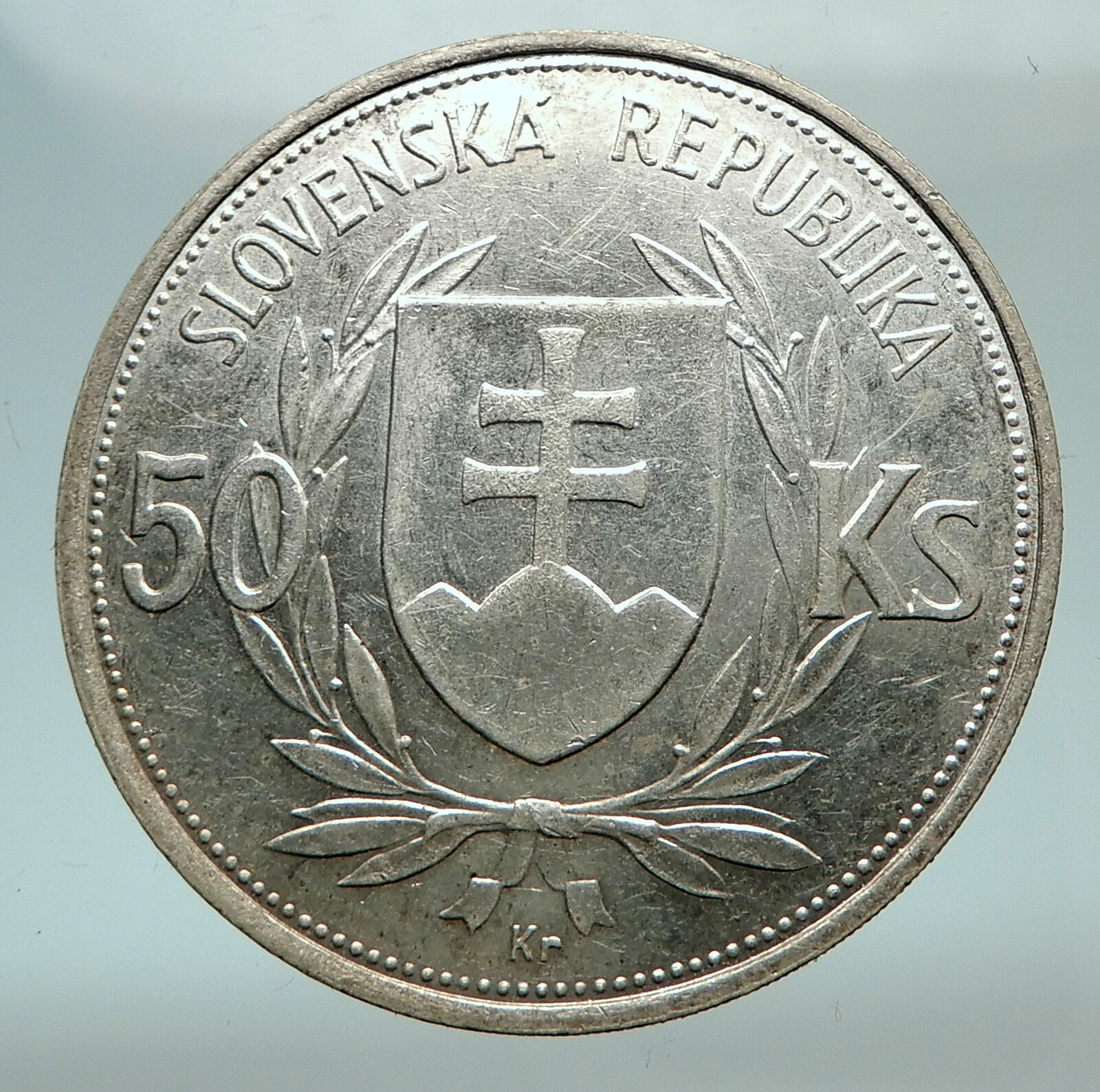 1944 SLOVAKIA REPUBLIC Jozef Tiso Genuine Silver 50 Korun Slovakian Coin i80575