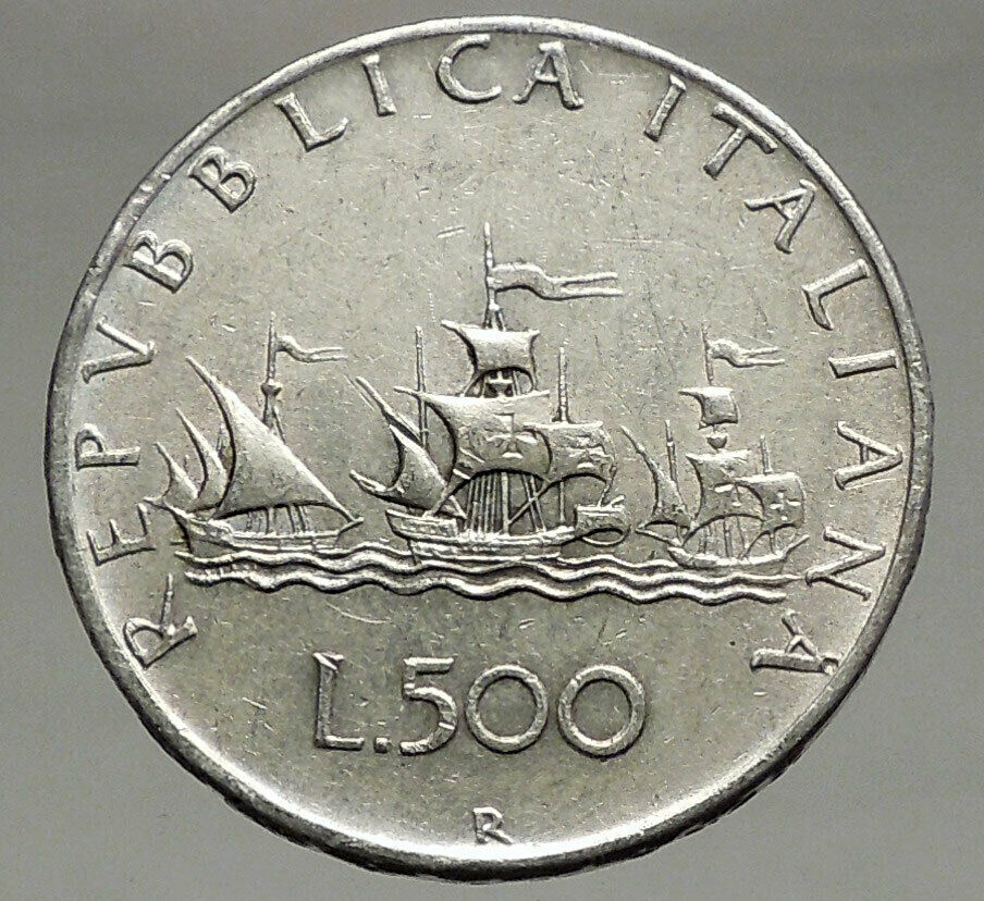 1961 ITALY - CHRISTOPHER COLUMBUS DISCOVER America SILVER Italian Coin i56724