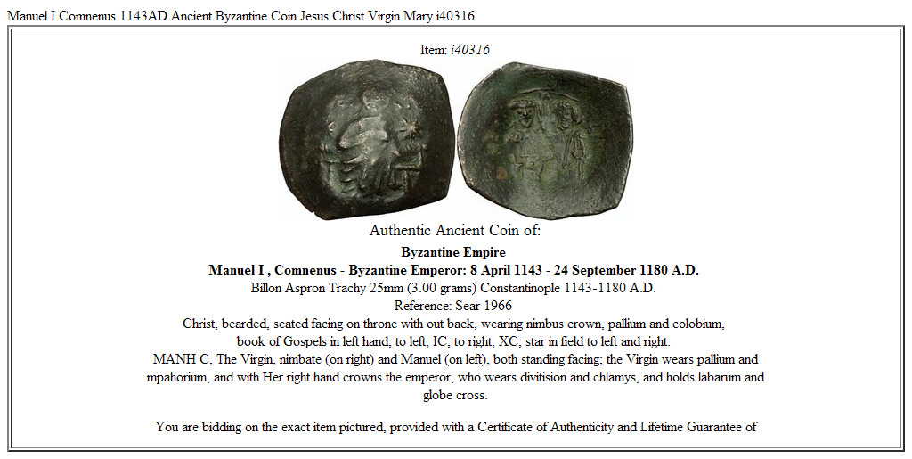 Manuel I Comnenus 1143AD Ancient Byzantine Coin Jesus Christ Virgin Mary i40316