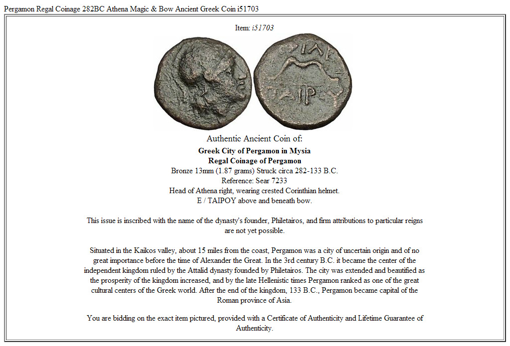 Pergamon Regal Coinage 282BC Athena Magic & Bow Ancient Greek Coin i51703
