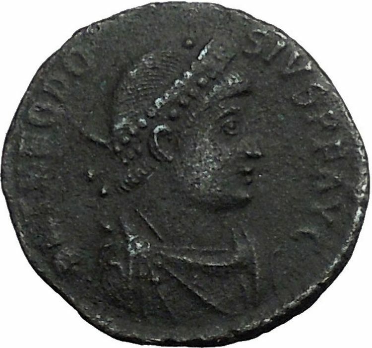 THEODOSIUS I the Great with globe & Labarum 379AD Rare Ancient Roman Coin i55115