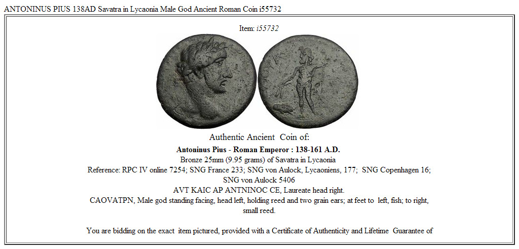 ANTONINUS PIUS 138AD Savatra in Lycaonia Male God Ancient Roman Coin i55732