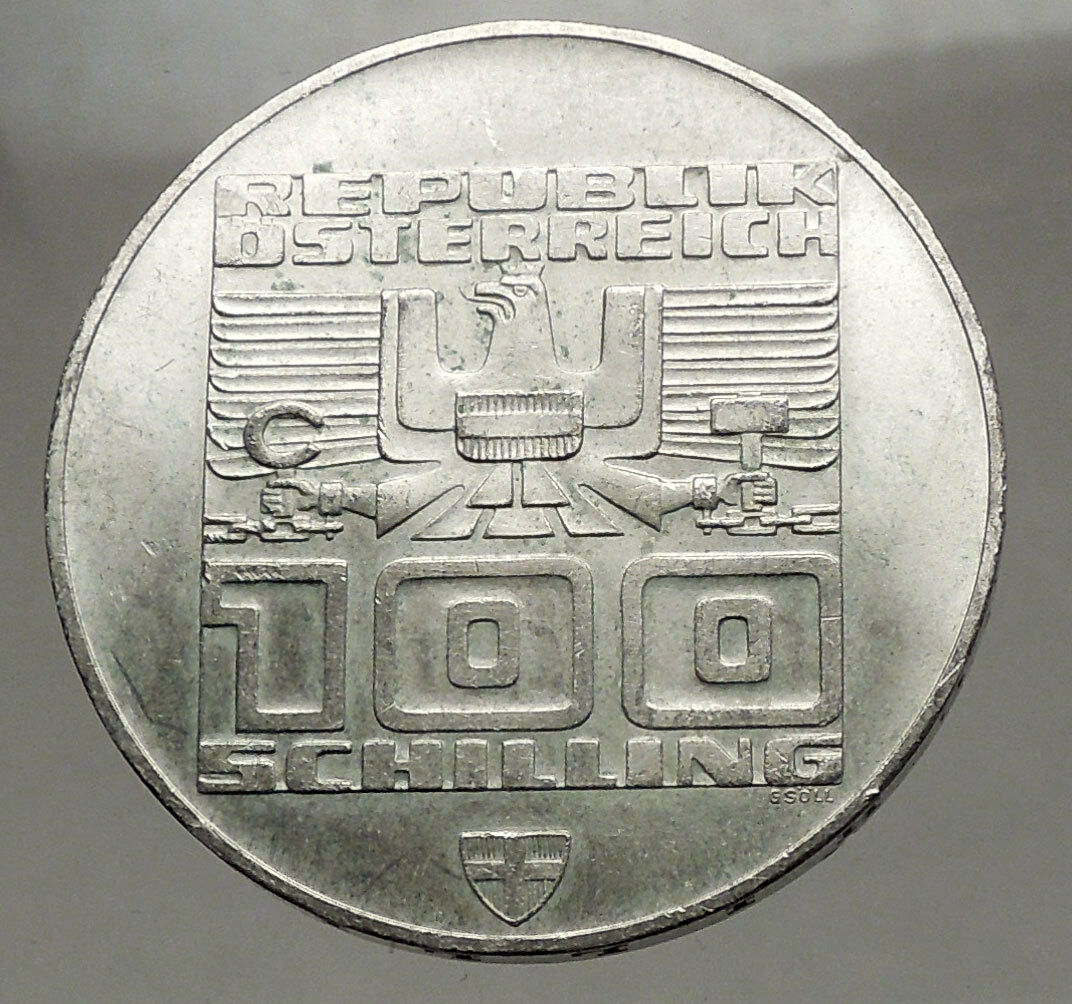 1976 Innsbruck WINTER Olympic Games AUSTRIA - SILVER 100 Schilling Coin i57148