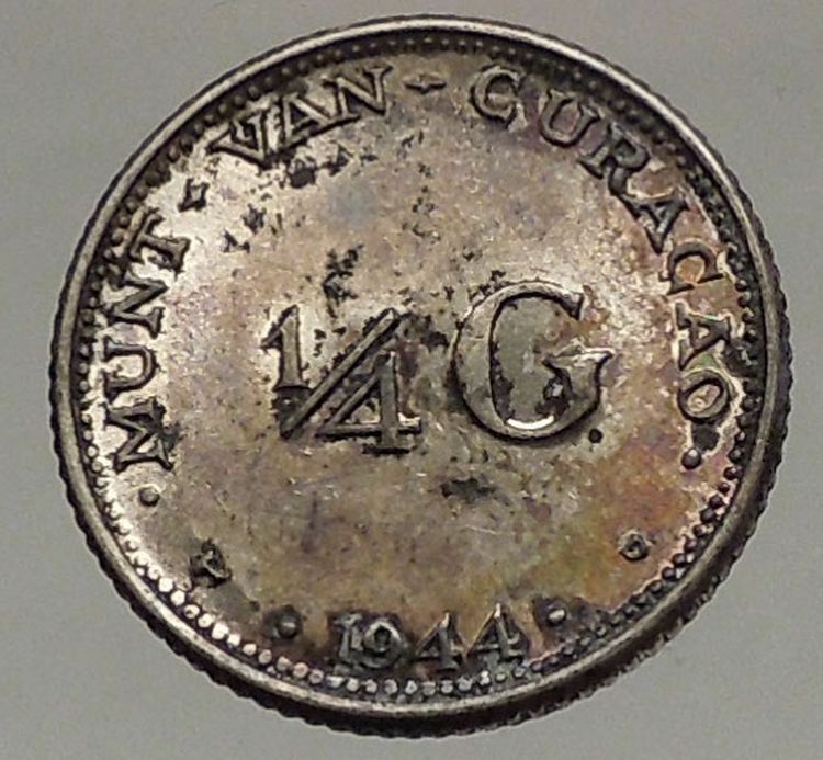 1944 CURACAO Netherlands Kingdom Queen WILHELMINA 1/4 Gulden Silver Coin i57179