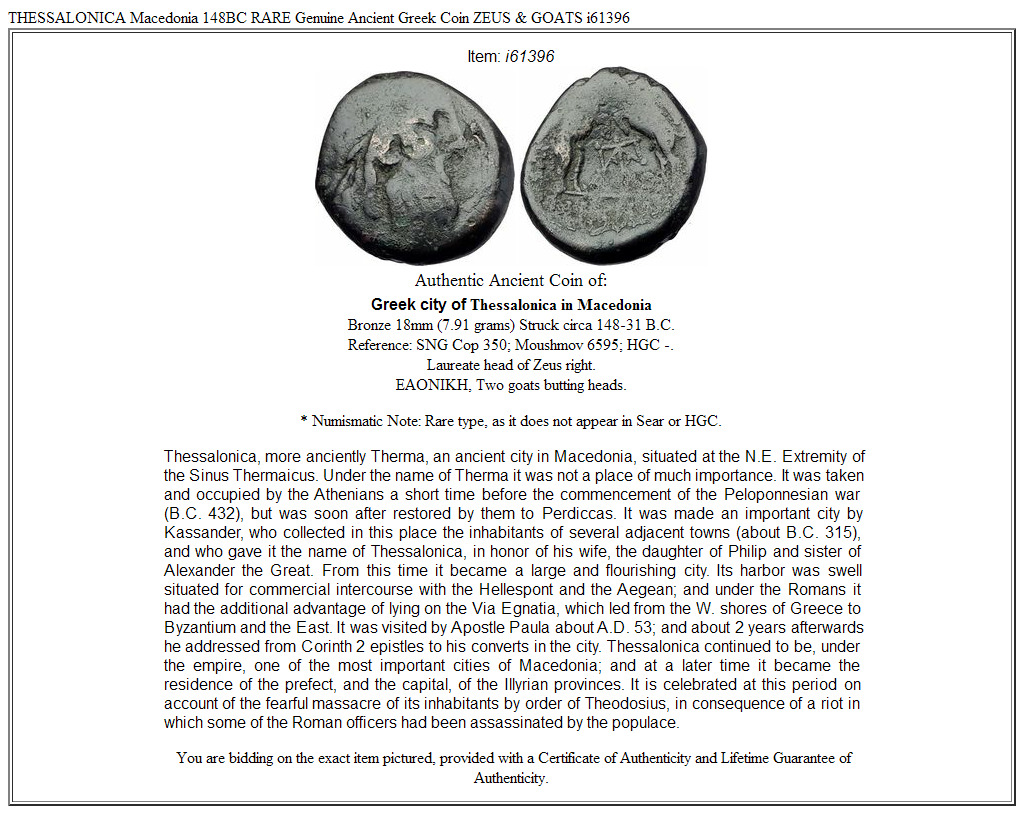 THESSALONICA Macedonia 148BC RARE Genuine Ancient Greek Coin ZEUS & GOATS i61396