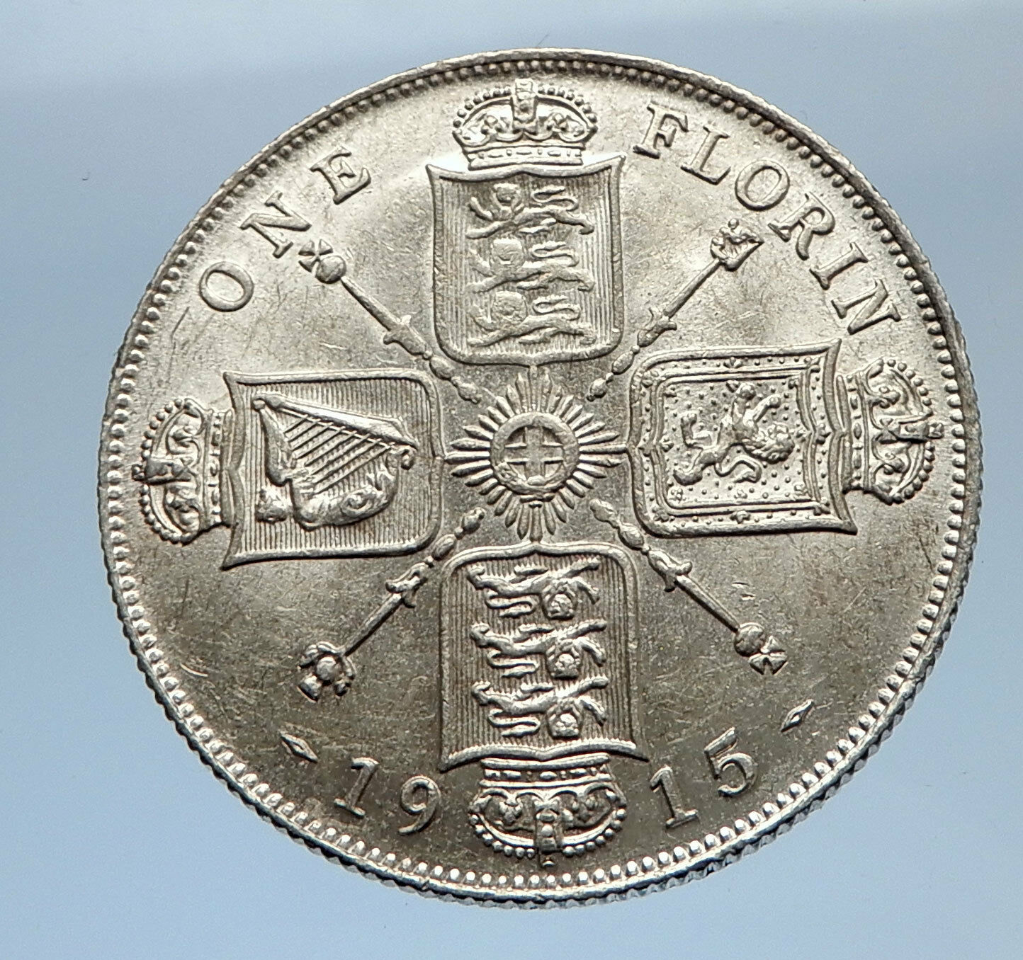 1915 United Kingdom Great Britain GEORGE V Silver Florin 2 Shillings Coin i69413