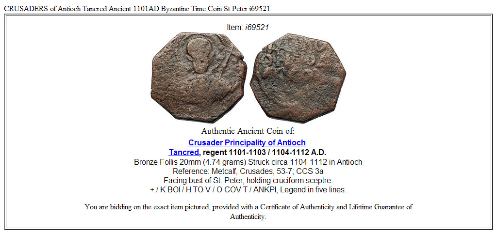 CRUSADERS of Antioch Tancred Ancient 1101AD Byzantine Time Coin St Peter i69521