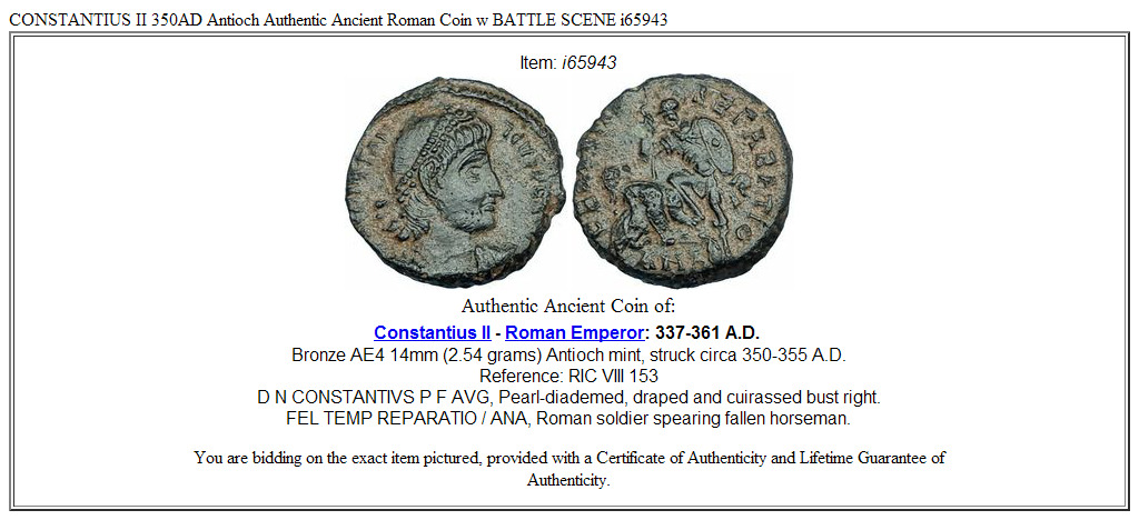 CONSTANTIUS II 350AD Antioch Authentic Ancient Roman Coin w BATTLE SCENE i65943