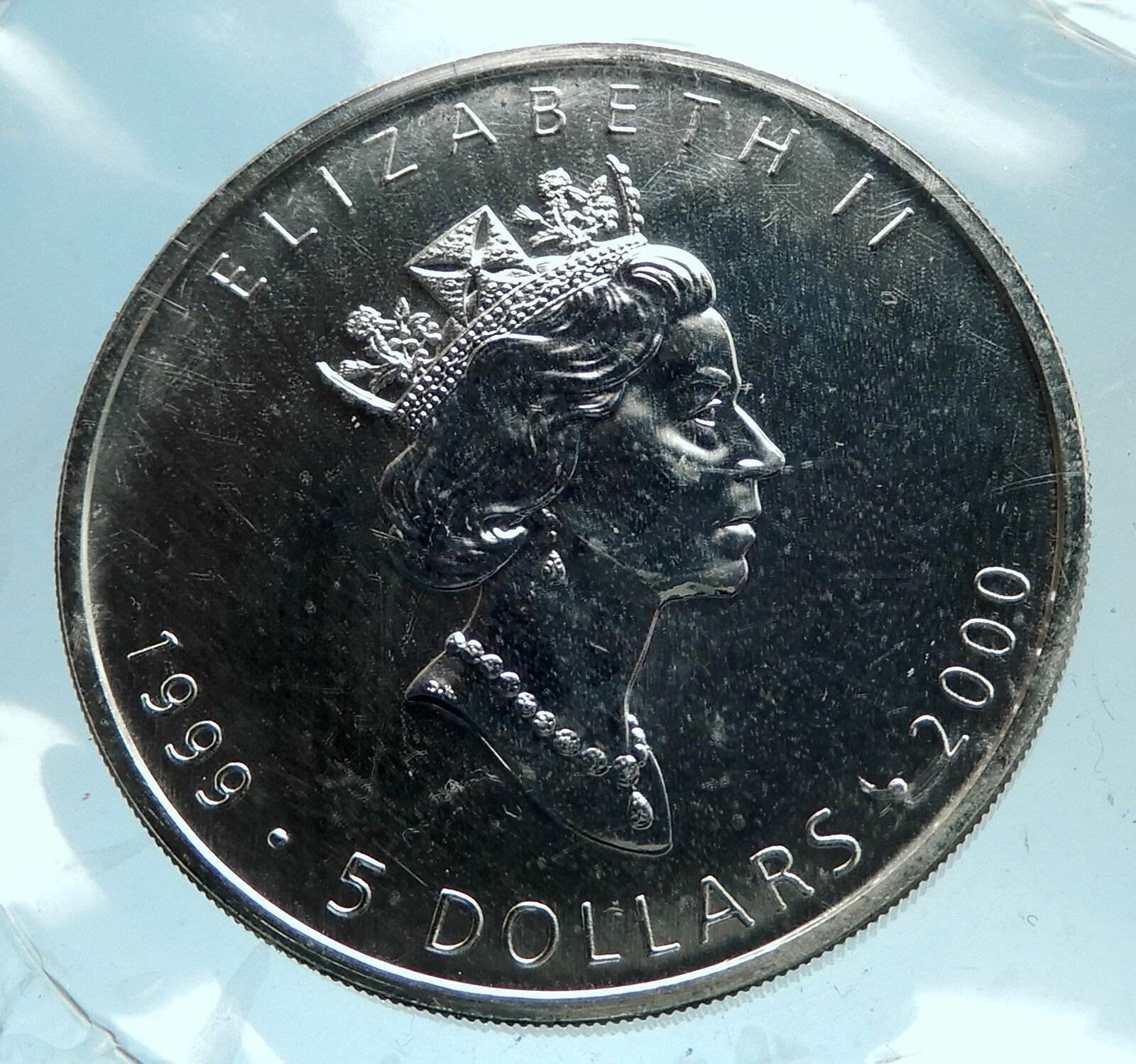 1999 CANADA UK Queen Elizabeth II MAPLE LEAF 1 OZ Genuine Silver $5 Coin i77558