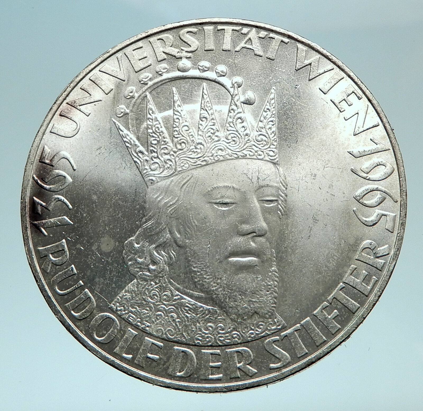 1965 AUSTRIA 600th of VIENNA UNIVERSITY Rudolf IV Der Stifter Silver Coin i79548