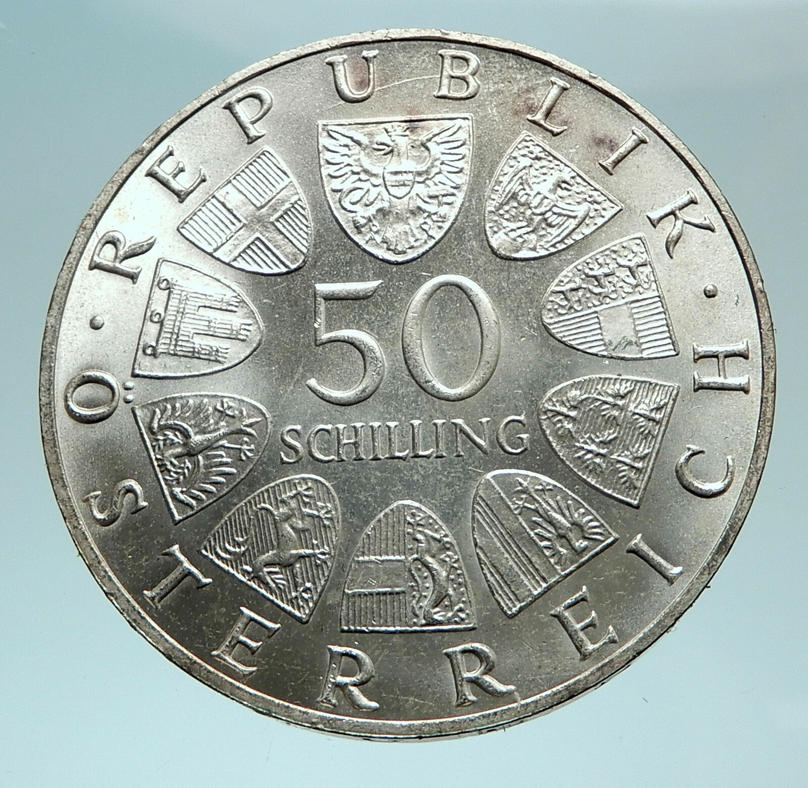 1965 AUSTRIA 600th of VIENNA UNIVERSITY Rudolf IV Der Stifter Silver Coin i79548