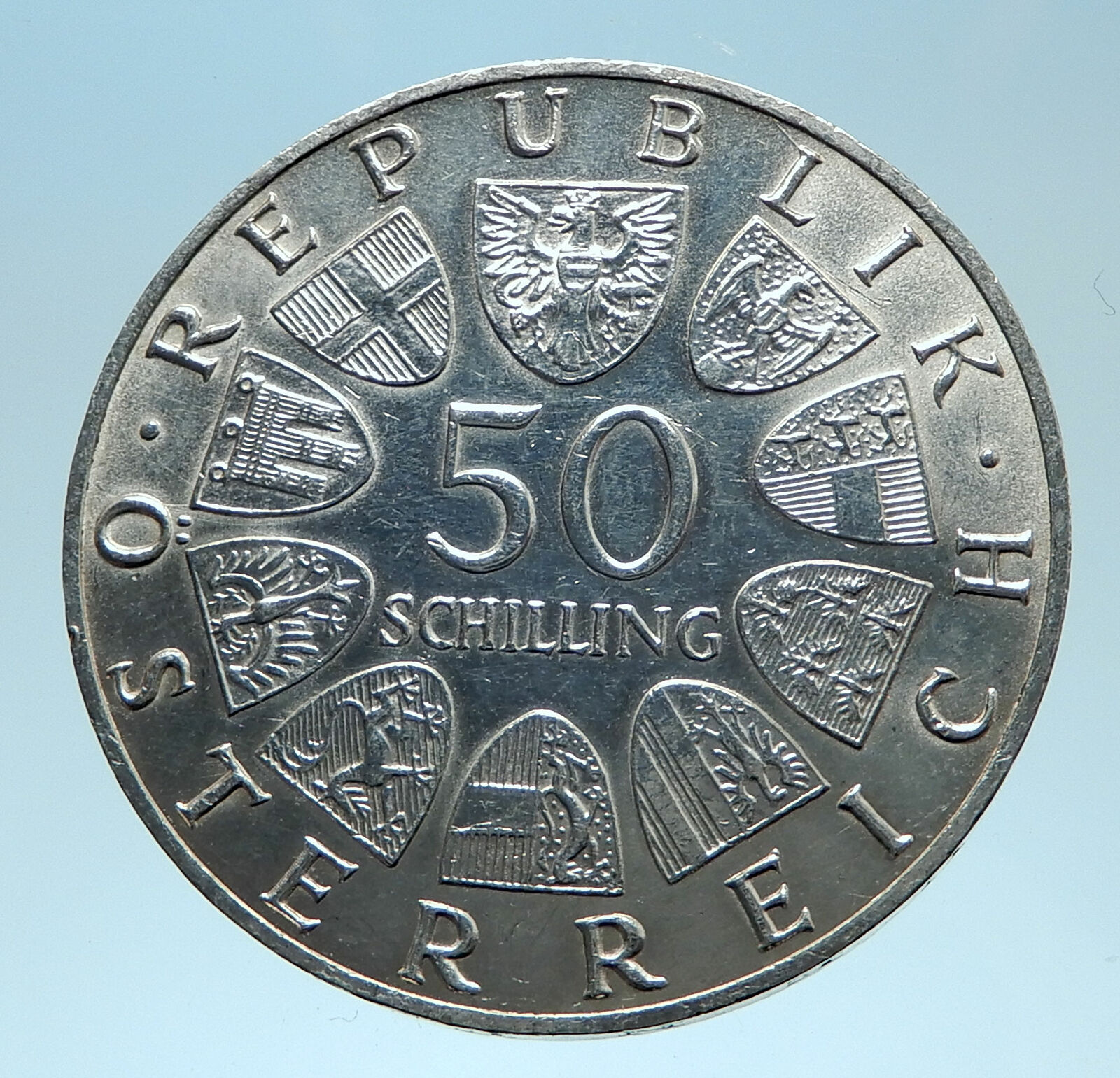 1967 AUSTRIA Blue Danube Waltz Genuine Silver 50 Shilling Coin i77812