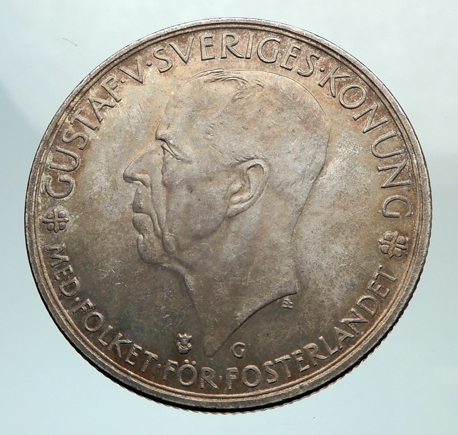 1935 SWEDEN w Riksdag KING Gustav V SWEDISH Antique Silver 5 Kronor Coin i80113