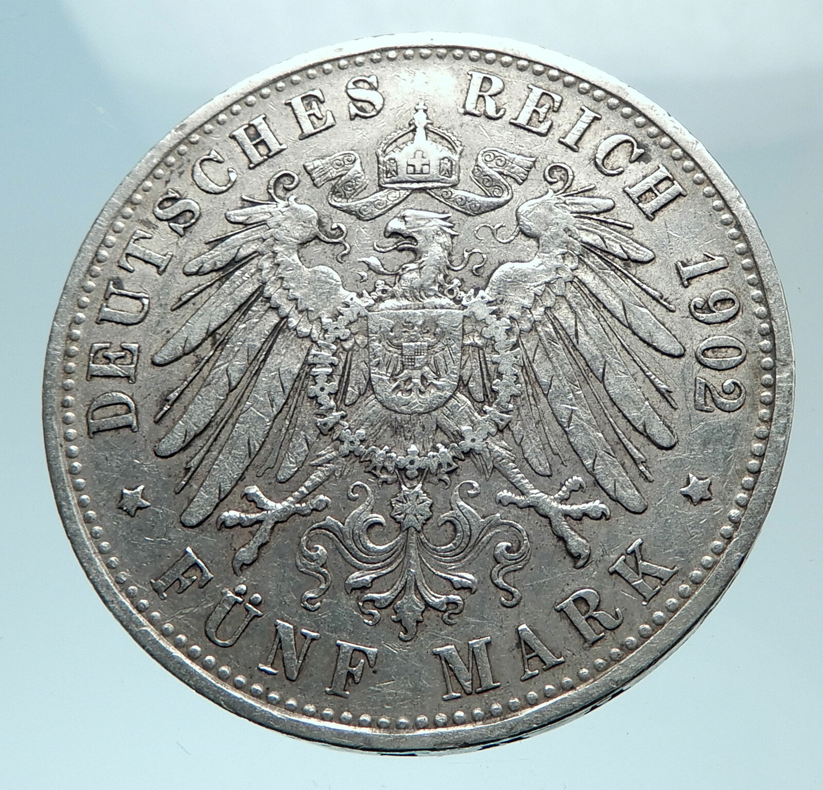 1902 GERMANY Bavaria Ruled by Otto I w Eagle Antique Silver 5 Marks Coin i78761