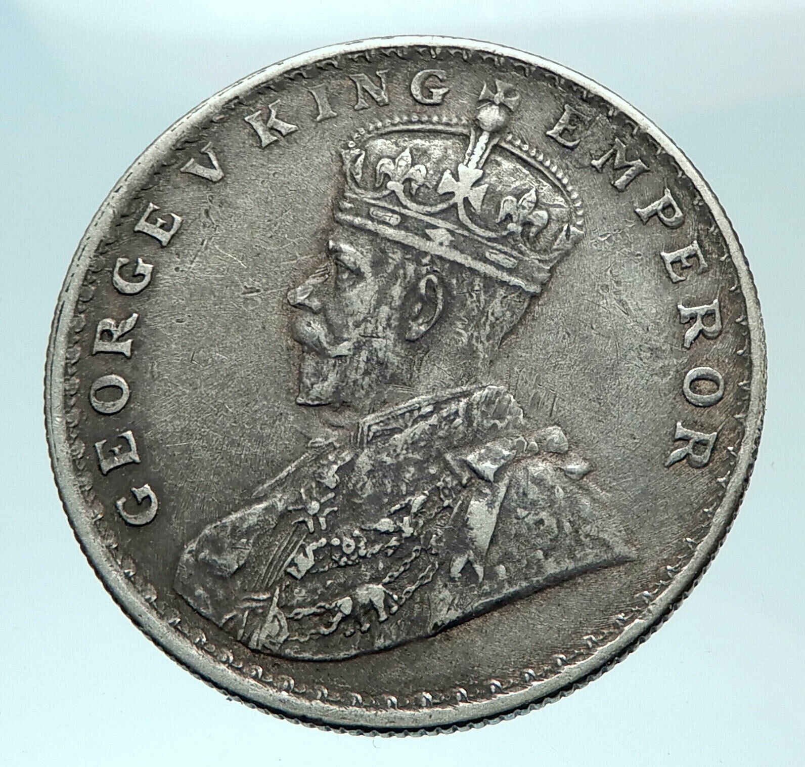 1919 INDIA UK King George V Silver Antique RUPEE Vintage Indian Coin i78803