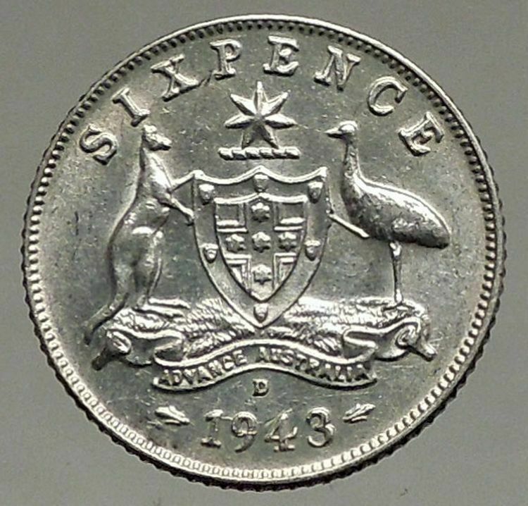 1943 AUSTRALIA King George VI Kangaroos Antique Silver Sixpence Coin i56706