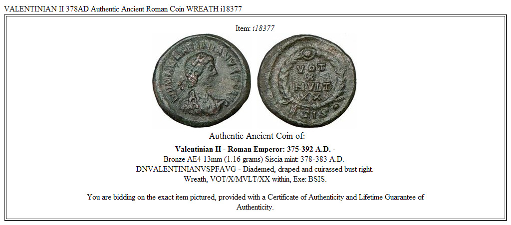 VALENTINIAN II 378AD Authentic Ancient Roman Coin WREATH i18377