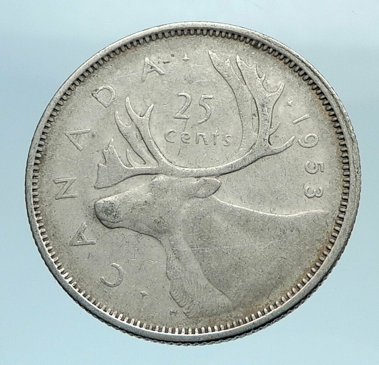 1953 CANADA United Kingdom Queen Elizabeth II CARIBOU Silver 25 Cent Coin i77753