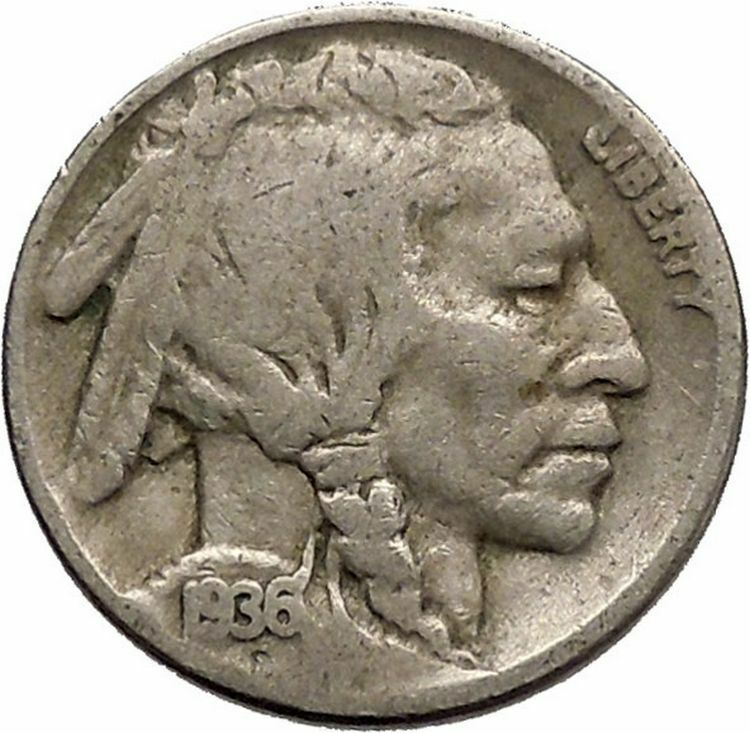1936 BUFFALO NICKEL 5 Cents of United States of America USA Antique Coin i43826