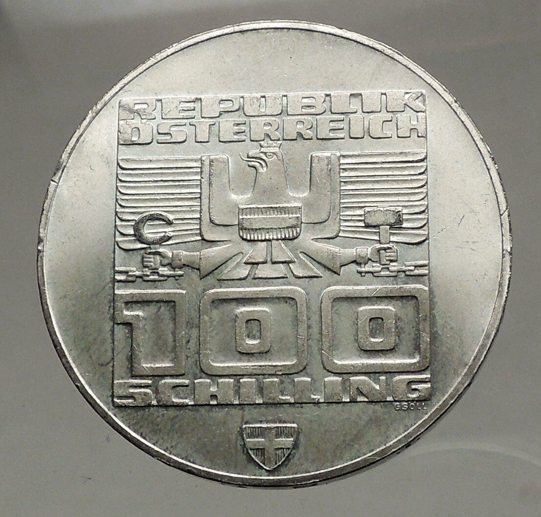 1976 Innsbruck WINTER Olympic Games AUSTRIA - SILVER 100 Schilling Coin i57146