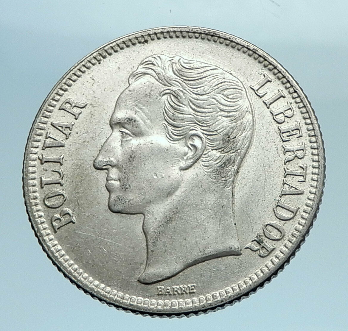 1954 Freemason President Simon Bolivar VENEZUELA Founder Silver 1B Coin i77739