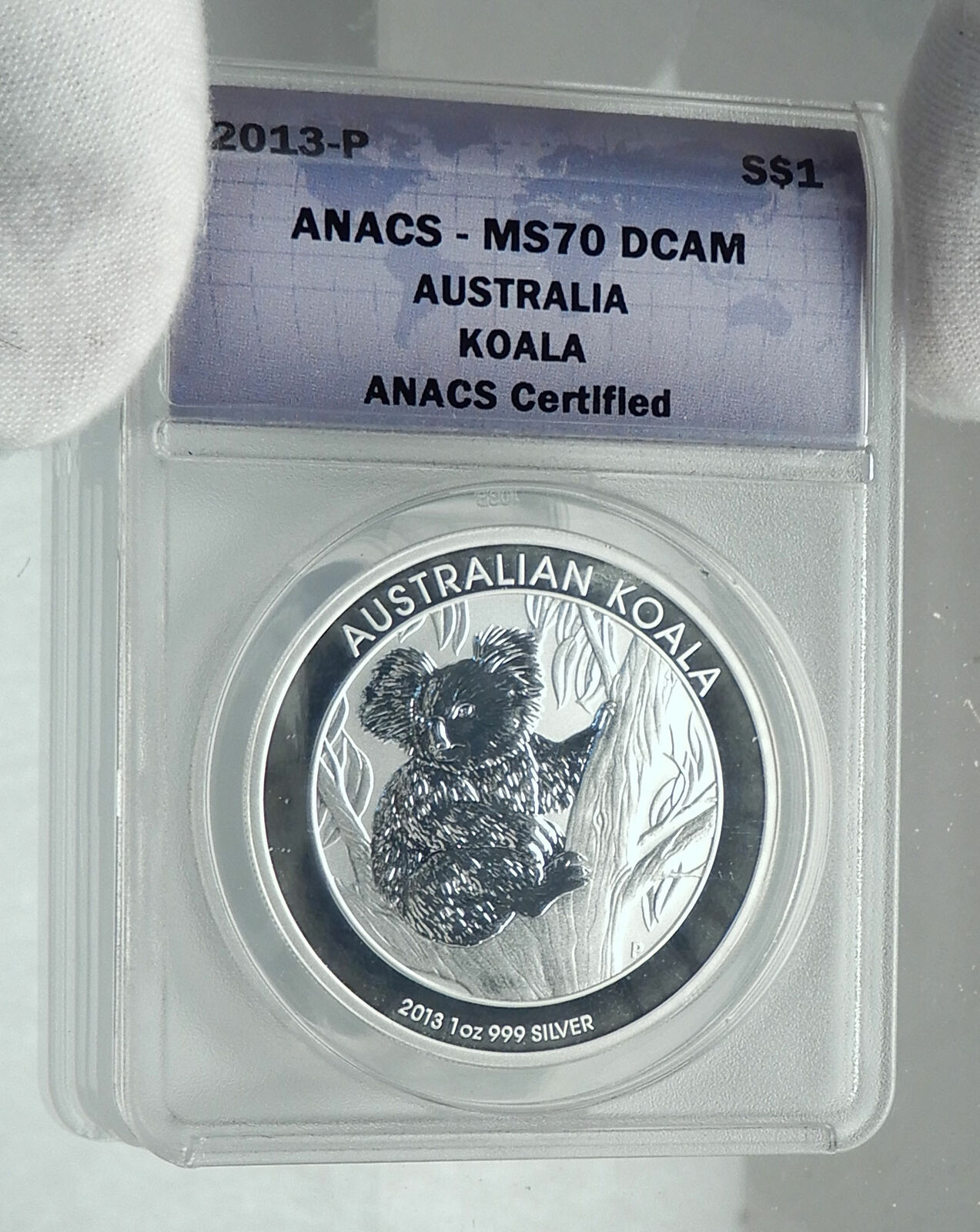 2013 AUSTRALIA UK Queen Elizabeth II KOALA Genuine Silver $ Coin ANACS MS i79223