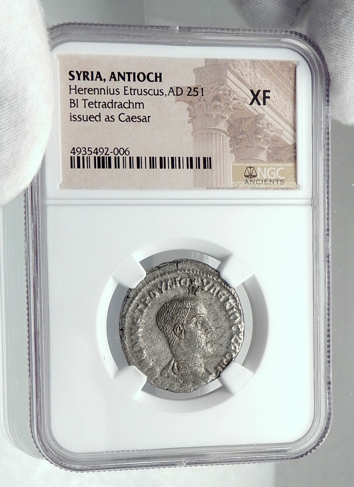 Herennius Etruscus as Caesar Billon Tetradrachm of Antioch Roman Coin NGC i81136