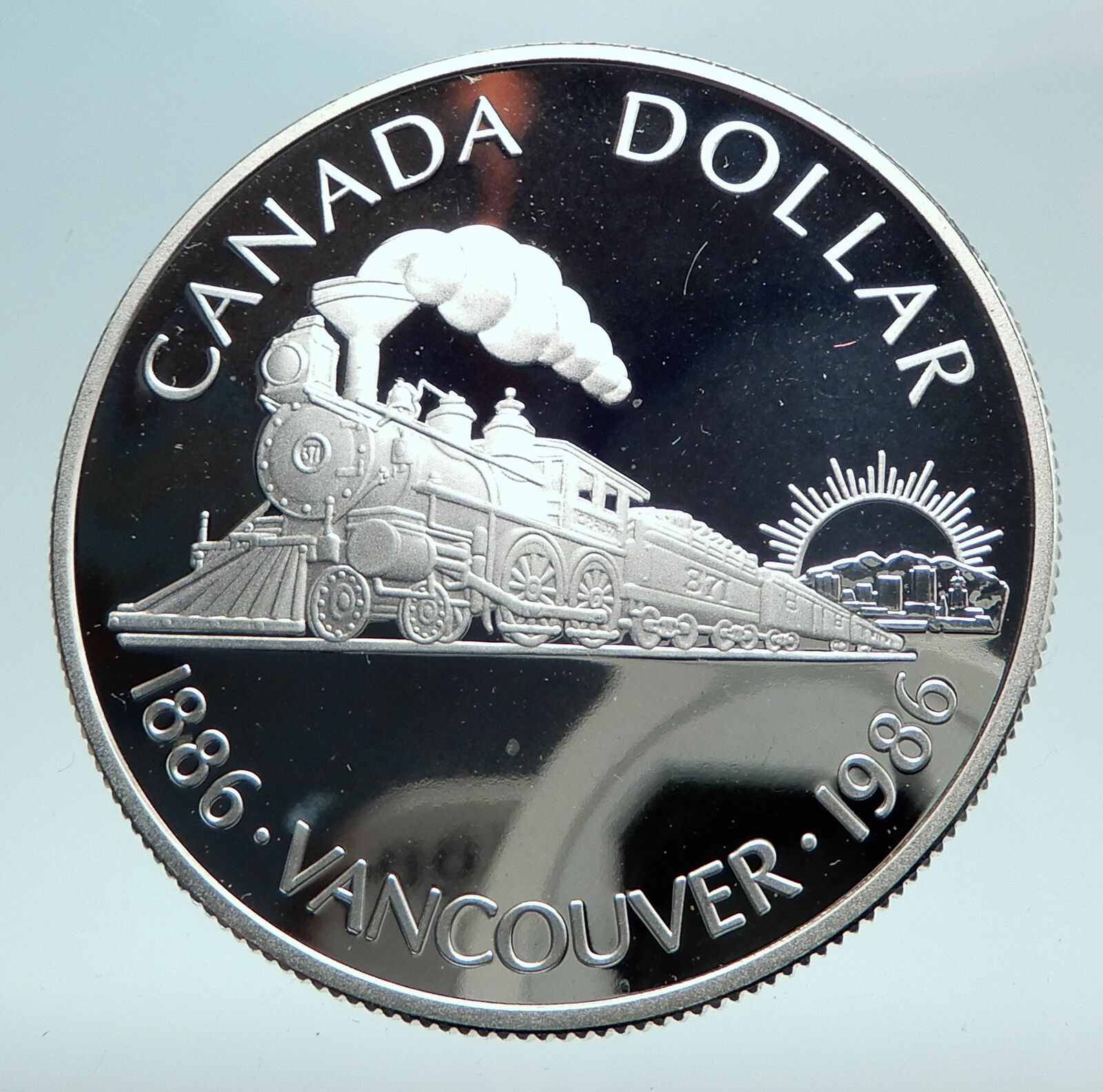 1986 CANADA Vancouver with UK Queen Elizabeth II Train Proof Silver Coin i81014