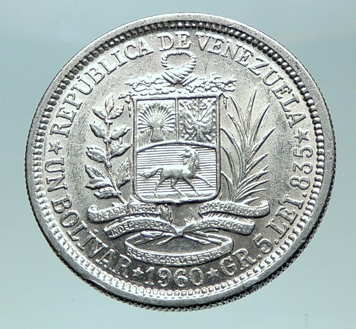 1960 Freemason President Simon Bolivar VENEZUELA Founder 1BLV Silver Coin i82016