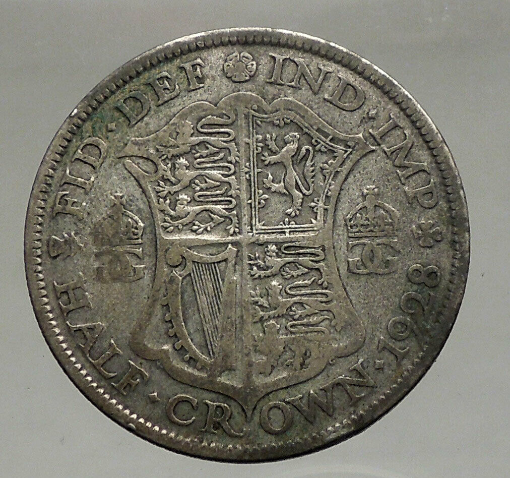 1928 Great Britain United Kingdom UK King GEORGE V Silver Half Crown Coin i56656