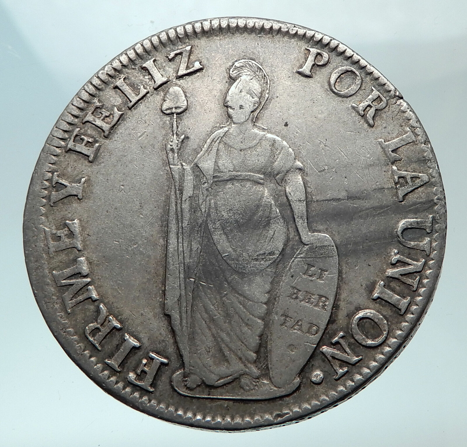 1832 PERU Antique LIBERY Huge Large Silver South America 8 Reales Coin i82150