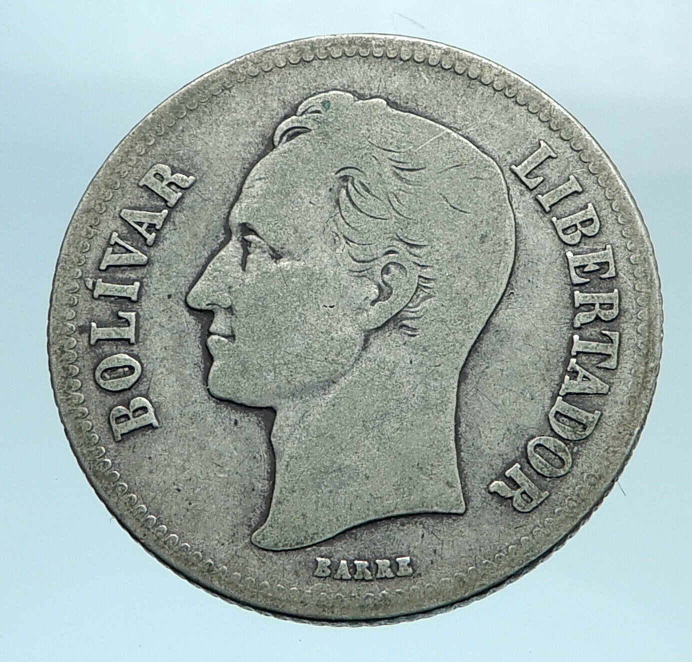 1935 Freemason President Simon Bolivar VENEZUELA Founder 2BLV Silver Coin i77730