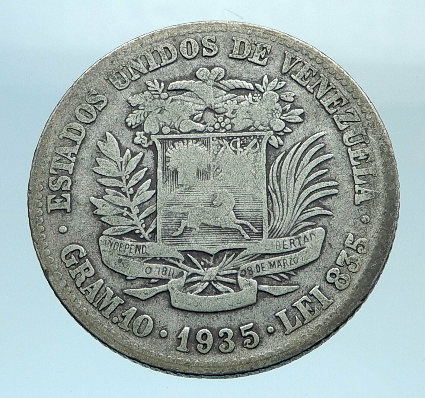 1935 Freemason President Simon Bolivar VENEZUELA Founder 2BLV Silver Coin i77730