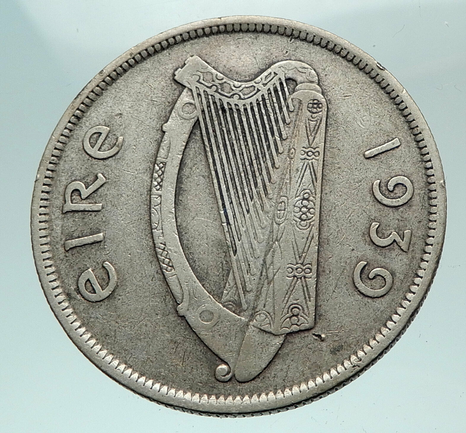 1939 IRELAND Silver with HORSE and LYRE HARP Vintage Genuine IRISH Coin i82170