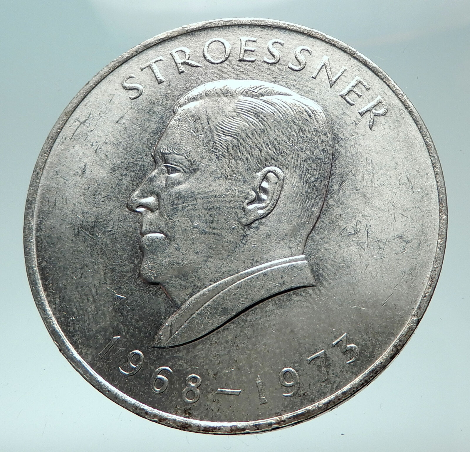 1968 PARAGUAY President Stroessner Genuine OLD Silver 300 Guaranies Coin i82189