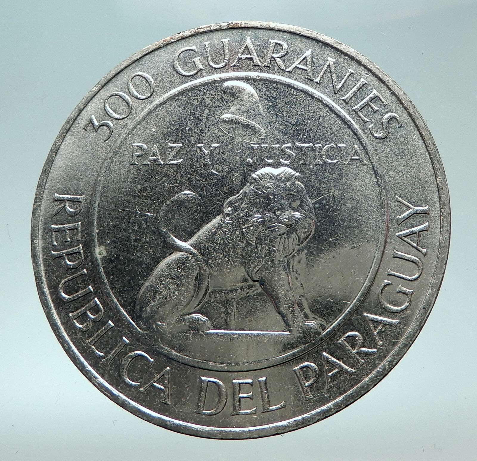 1968 PARAGUAY President Stroessner Genuine OLD Silver 300 Guaranies Coin i82189