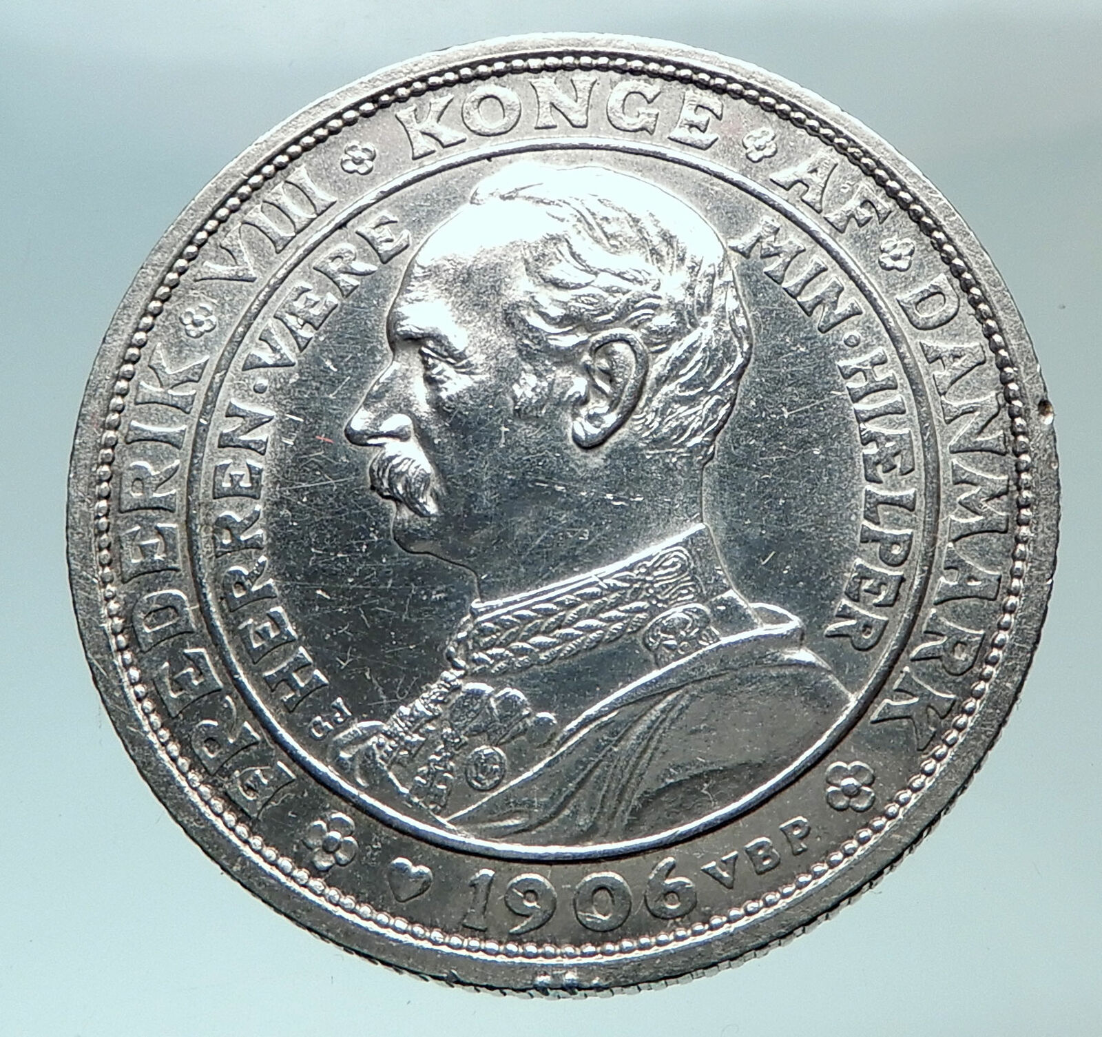 1906 DENMARK King Christian IX Frederick VIII OLD Silver 2 Kroner Coin i82456