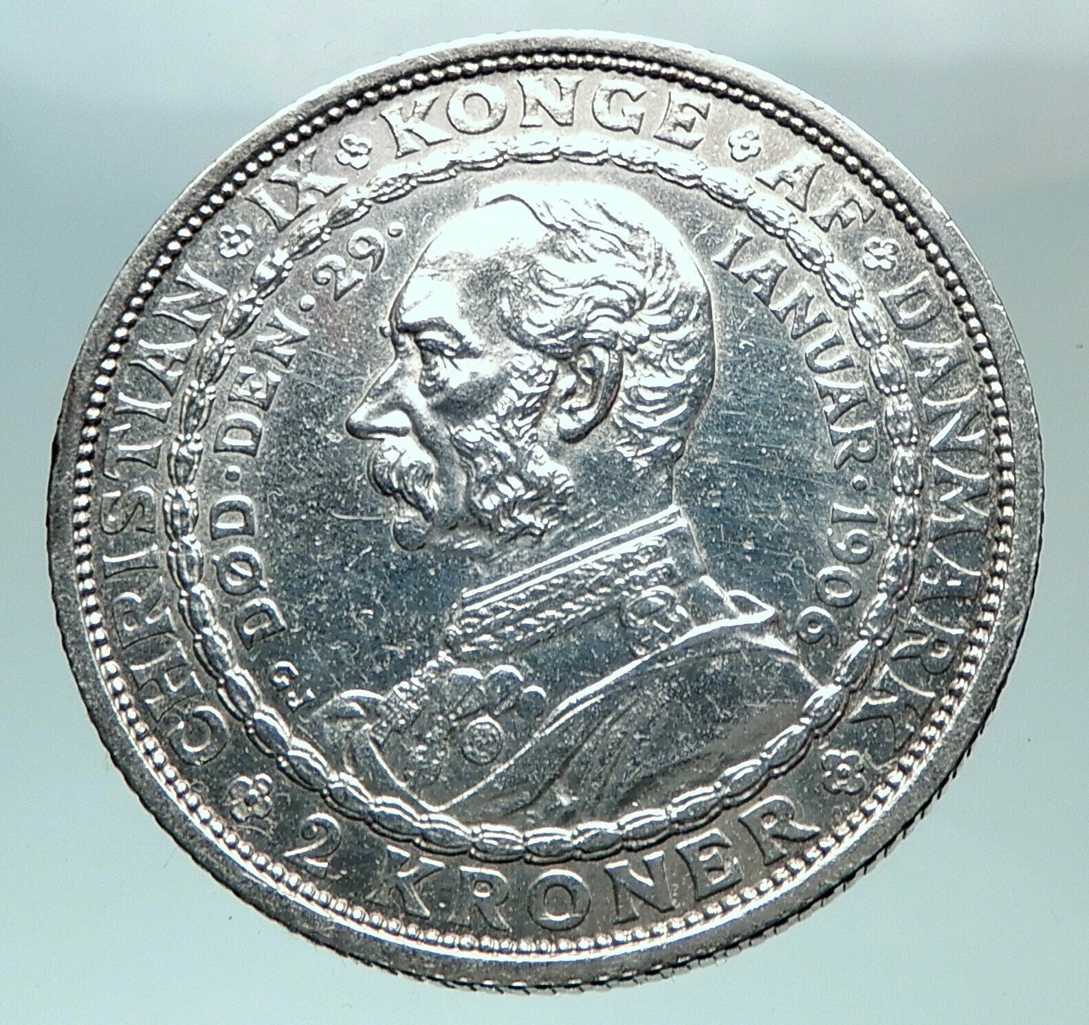 1906 DENMARK King Christian IX Frederick VIII OLD Silver 2 Kroner Coin i82456