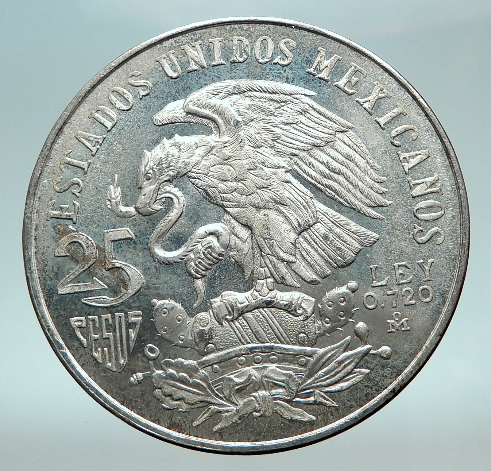 1968 Mexico XIX Olympic Games Aztec Ball Player BIG 25 Pesos Silver Coin i82529