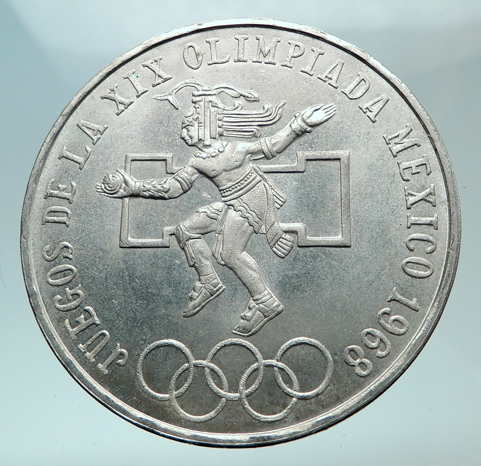 1968 Mexico XIX Olympic Games Aztec Ball Player BIG 25 Pesos Silver Coin i82430