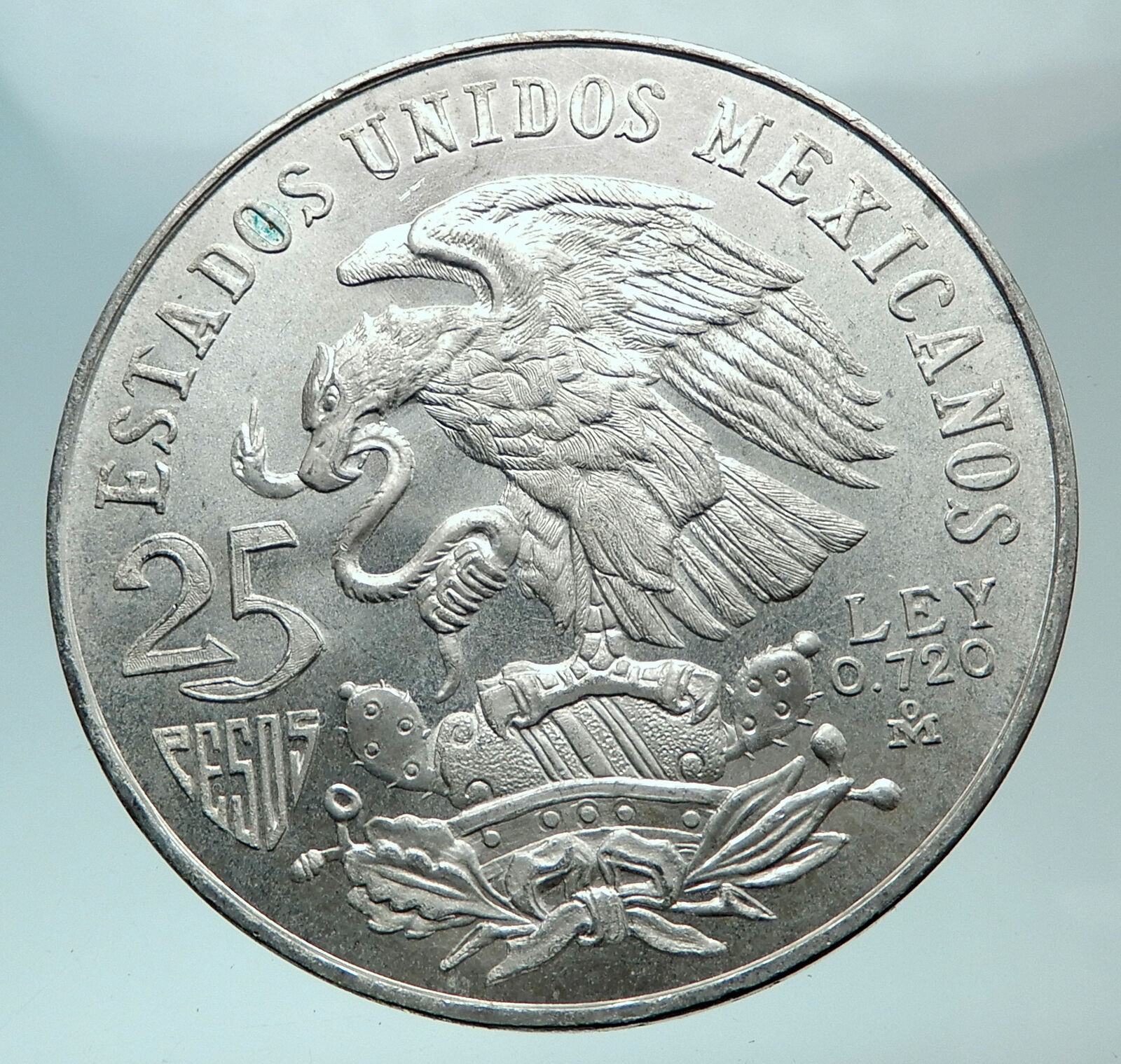 1968 Mexico XIX Olympic Games Aztec Ball Player BIG 25 Pesos Silver Coin i82430